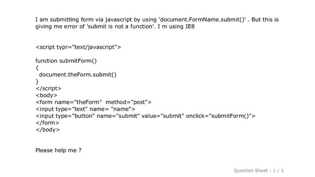HTML : Problem in form submit through javascript смотреть онлайн