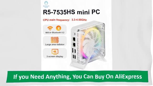 GenMachine AMD Ryzen 5 7535HS Light MINI PC Windows 11 Pro 8Cores DDR5 4800Mhz 256/512GB
