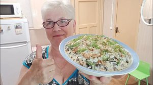 К такой жаре мы не привыкли. / Салат" Вдохновение" с курицей и грибами.