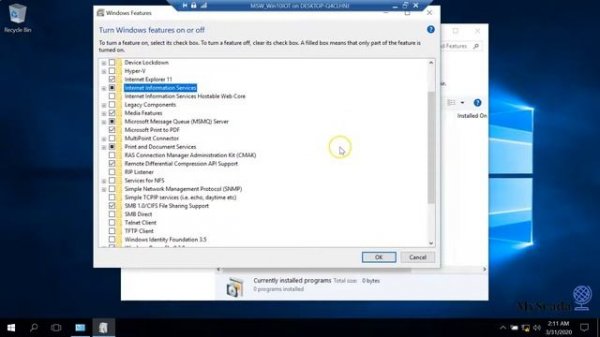 Install Microsoft Message Queue Server (MSMQ) and IIS during WinCC V7.5 installation on Windows 10.