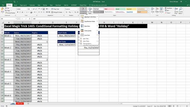 Excel Magic Trick 1465: Conditional Formatting Holiday Dates with Red Fill & Word "Holiday" смотреть онлайн