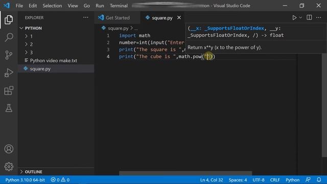 Python part :- 3 (How to calculate SQUARE and CUBE) #python смотреть онлайн