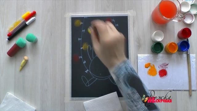 Как нарисовать снеговика и гирлянду красками. Гуашь. смотреть онлайн