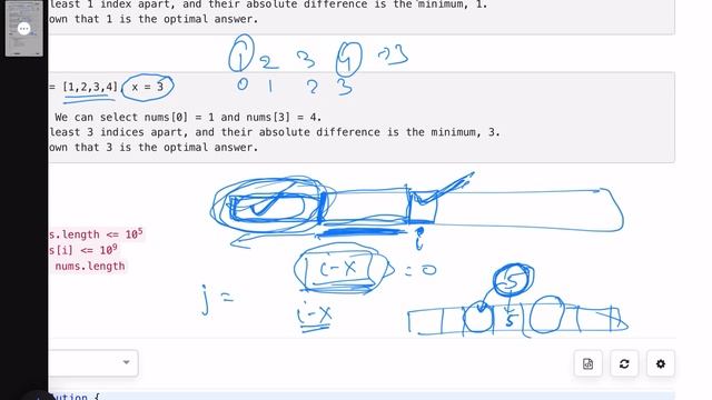 Leetcode Weekly contest 358 - Medium - Minimum Absolute Difference Between Elements With Constraint смотреть онлайн