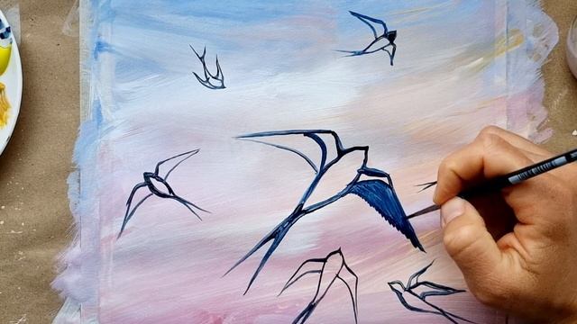 ЛАСТОЧКИ |Пошаговый урок рисования? смотреть онлайн