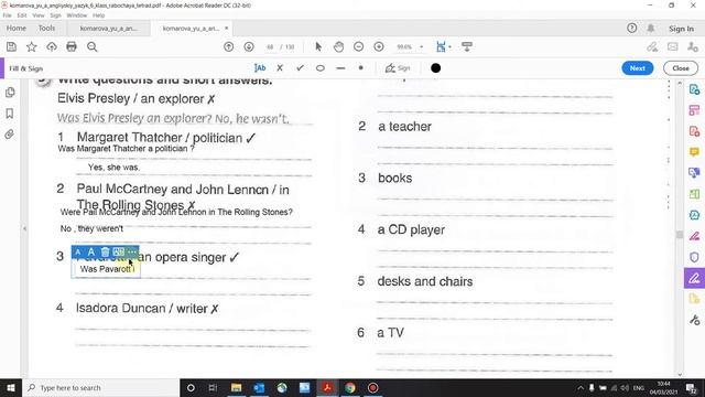 Рабочая тетрадь Английский Комарова 6 класс. Unit 7 (стр. 67)
