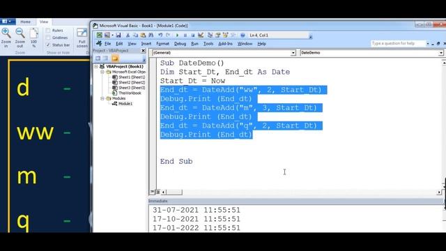 Date Add Function in Vba, Date Data type Part 4 Ep-19 смотреть онлайн