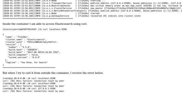 DevOps & SysAdmins: Elasticsearch docker container unable to curl outside container смотреть онлайн