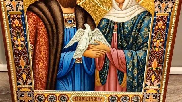 Рукописная икона Петр и Феврония с резьбой смотреть онлайн