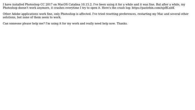 Photoshop CC 2017 keeps crashing on MacOS Catalina смотреть онлайн