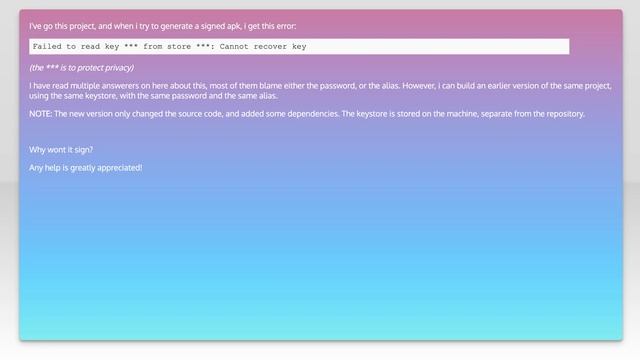 Failed to read key *** from store ***: Cannot recover key смотреть онлайн
