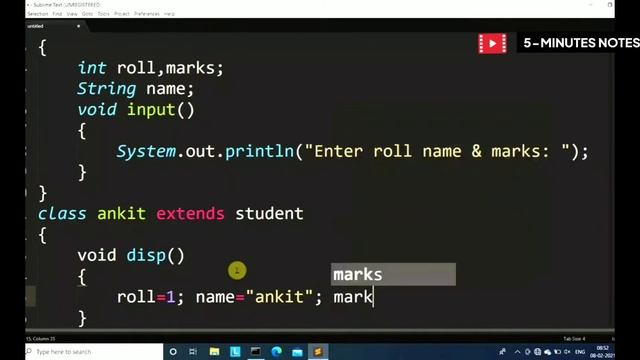 what is Simple inheritance in java with example | 5 Minutes Notes смотреть онлайн
