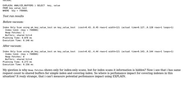 Why EXPLAIN doesn't show heap fetches for index scan? смотреть онлайн