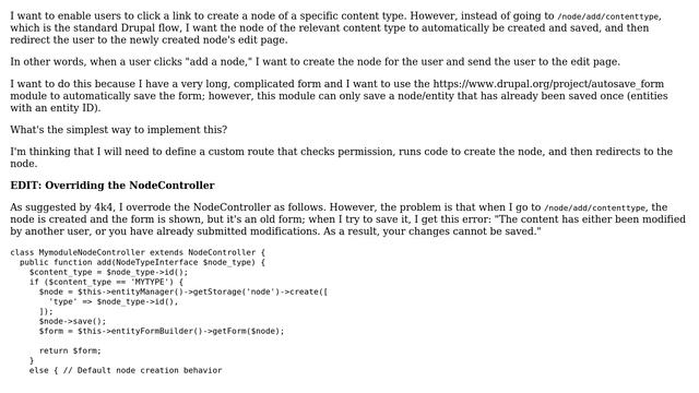 Drupal: Link to create a node, save it, and then go to the edit page смотреть онлайн