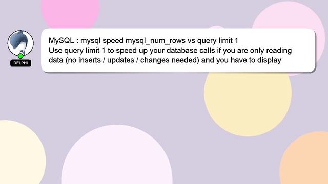 MySQL : mysql speed mysql_num_rows vs query limit 1 смотреть онлайн