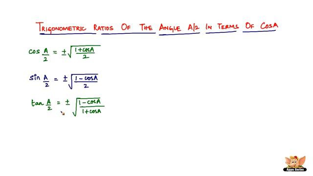List of Trigonometric Ratios of Angle A/2 in terms of CosA смотреть онлайн