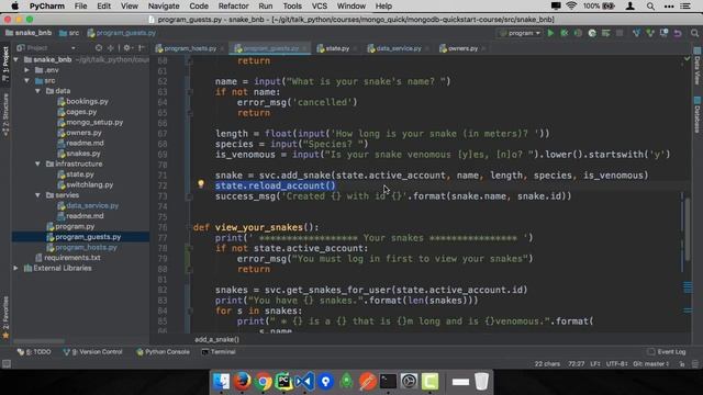 MongoDB and Python Quickstart (12/21): Demo: Managing your snakes as a guest смотреть онлайн