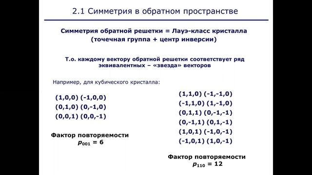 Лекция №5. Симметрия обратного пространства