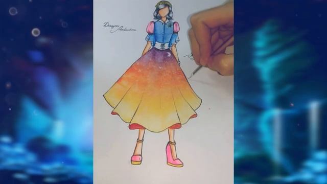 эскиз платья с изображением заката | sketch of a dress depicting the sunset | идеи от Мадинабону смотреть онлайн