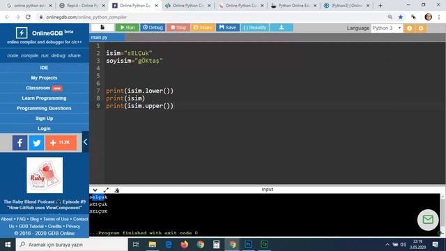 #5 Python String Fonksiyonlarından Upper ve Lower ile Karakterleri Manipule Etmek смотреть онлайн