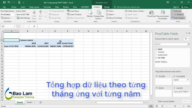 Microsoft Excel 2016 Bài 15: PIVOT TABLE và ứng dụng trong Excel смотреть онлайн