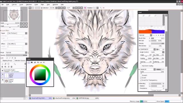Wolf face drawing using Sai 2 Symmetry ruler . смотреть онлайн