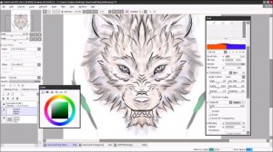 Wolf face drawing using Sai 2 Symmetry ruler .