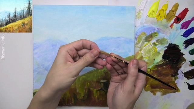 Как нарисовать яркий осенний пейзаж акриловыми красками на холсте | Полный пошаговый урок рисования смотреть онлайн