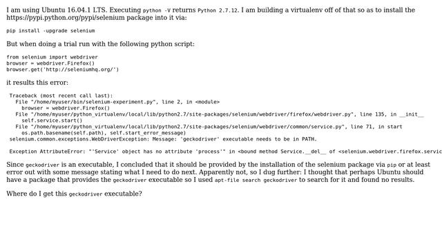 Ubuntu: Where to find geckodriver needed by Selenium Python package? смотреть онлайн