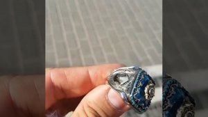 Изысканный перстень мужской серебряный ручной работы 925 пробы голубой циркон