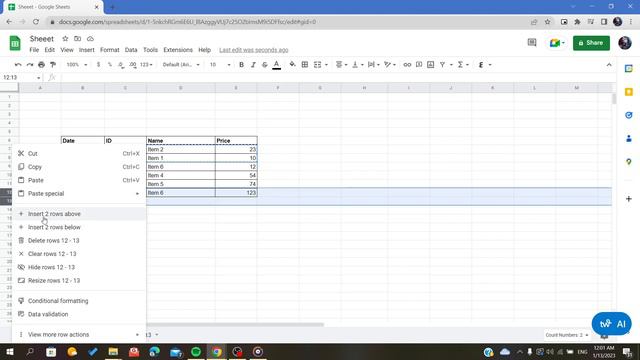 How To Insert Copied Rows Google Sheets Tutorial