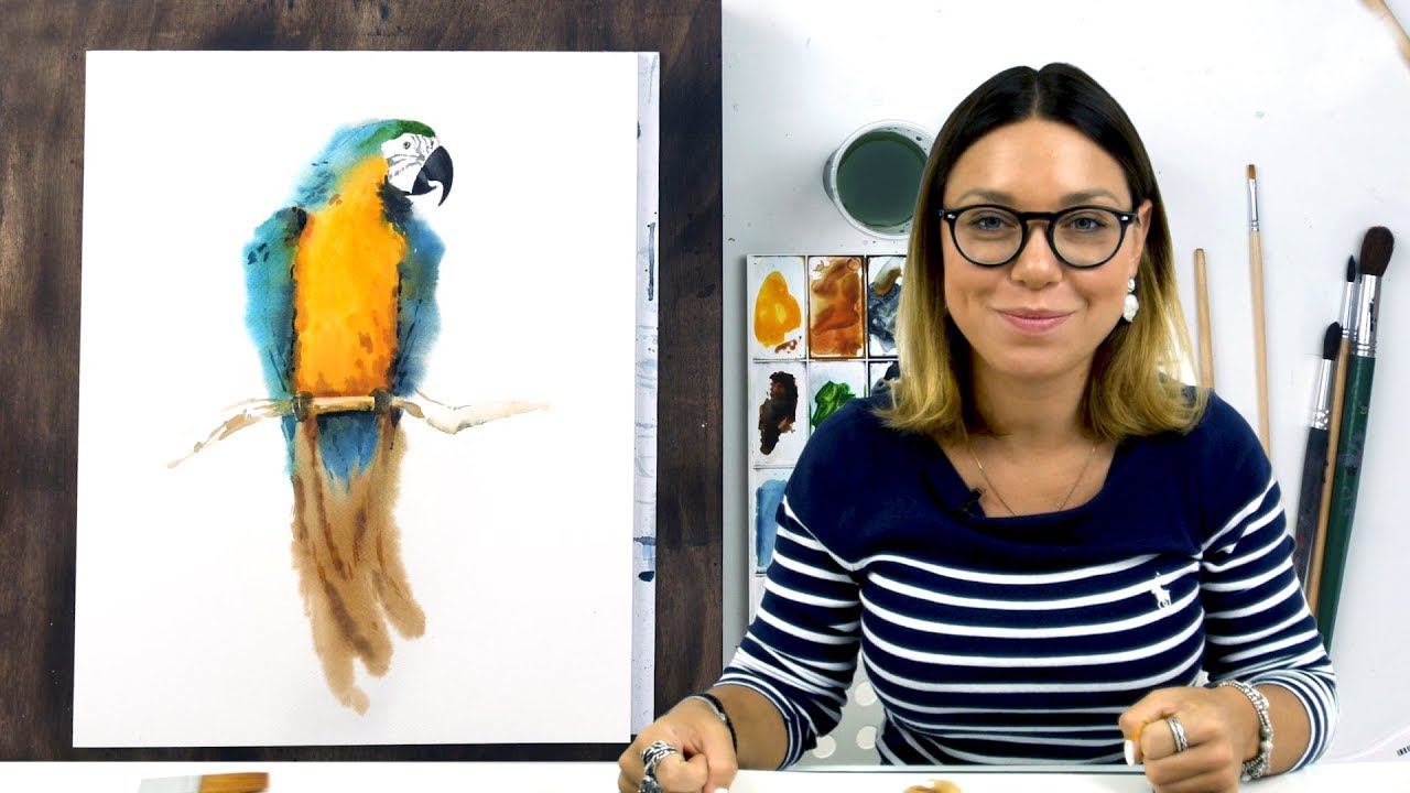 Экспресс-урок по акварельному скетчингу «Попугай» | Как нарисовать попугая поэтапно смотреть онлайн