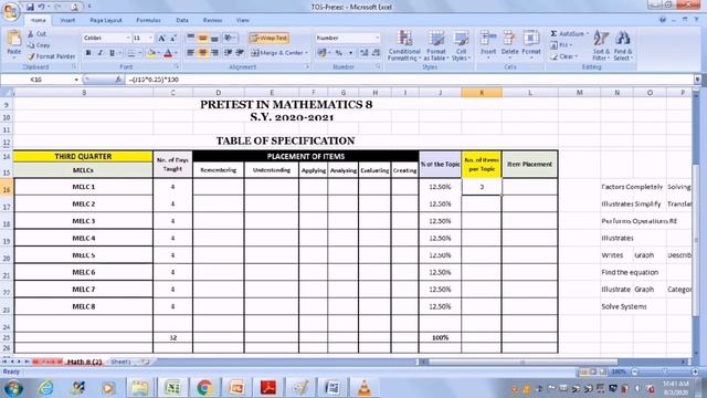 Table of Specifications (TOS) using Excel смотреть онлайн