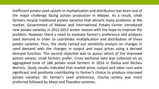 Improved Potato Variety Analysis in Malawi An Evaluation of Farmers Seed Demand CJAC 2018 32 81 87 смотреть онлайн