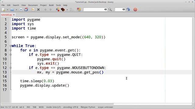 Beginner's PyGame 2 - mouse clicks and position смотреть онлайн