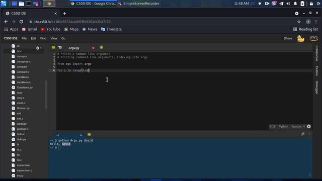 Python Language: Printing command line arguments and indexing into argv смотреть онлайн