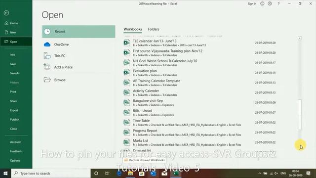 How to Pin Excel Files In MS office 2019 -Video no-5 смотреть онлайн