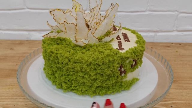 Декор торта бисквитным мхом. Цветок из рисовой бумаги. Медовик смотреть онлайн