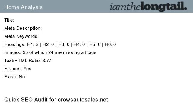crowsautosales.net Quick SEO Audit Score 45.3% смотреть онлайн