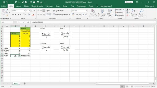 39 funciones Excel estadísticas: VAR.P VAR.S VARA y VARPA (calcular varianza) смотреть онлайн
