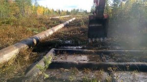 Экскаватор на сланях. Болото.