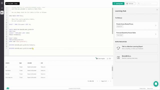 Water Quality Prediction Using MindsDB