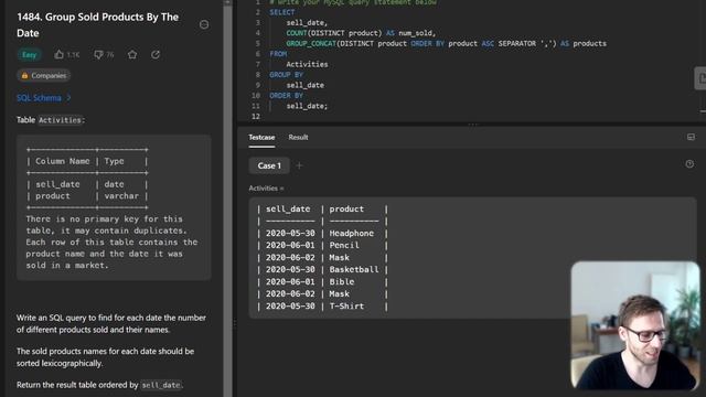 Mastering SQL: Solve 'Group Sold Products By The Date' Query | Practical Tutorials - LeetCode 1484 смотреть онлайн