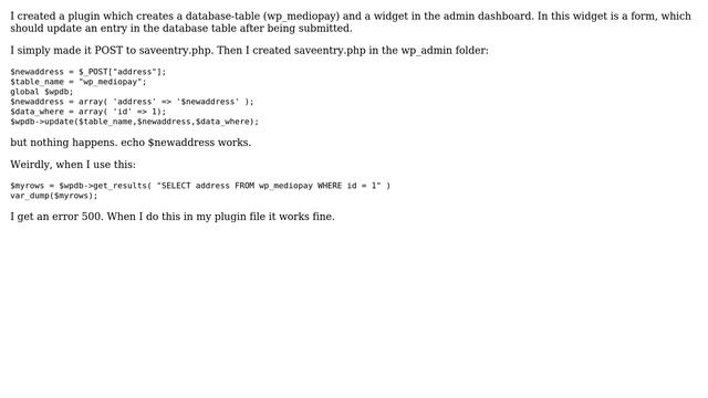 Wordpress: How to update a database entry with a wordpress plugin? смотреть онлайн