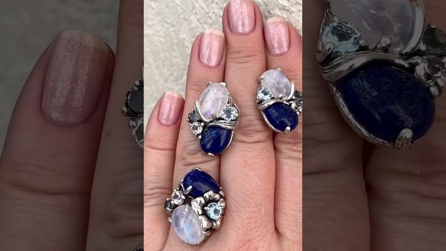 ЛУННЫЙ камень и ЛАЗУРИТ - комплект из серебра СЕСИЛЬ. Завод Вега. Цены под видео. смотреть онлайн