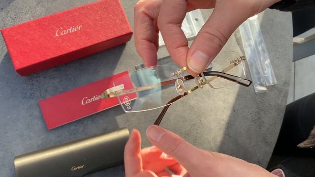CARTIER Glasses CT0087O 003 Gold Rimless with screws - Unboxing смотреть онлайн