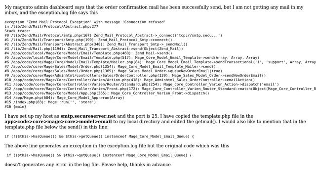 Magento: Connection refused error while sending order confirmation mail смотреть онлайн