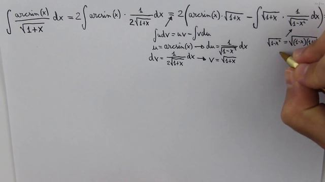 Integral of arcsin(x)/sqrt(1+x) (by parts) смотреть онлайн