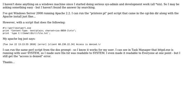 Windows/Apache/Perl/CGI "access is denied" when reading a file (2 Solutions!!) смотреть онлайн
