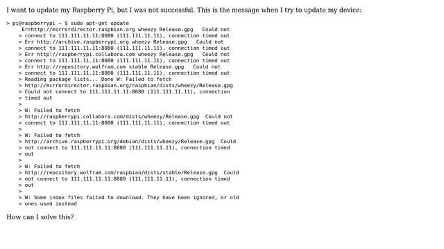 Raspberry Pi: Update using apt-get failed: "Connection timed out" (2 Solutions!!) смотреть онлайн